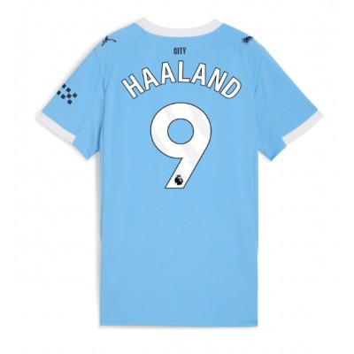 Ženski Nogometni dresi Manchester City Erling Haaland #9 Domači 2025-26 Kratek Rokav Ženski Nogometni dresi Manchester City Erling Haaland #9 Domači 2025-26 Kratek Rokav